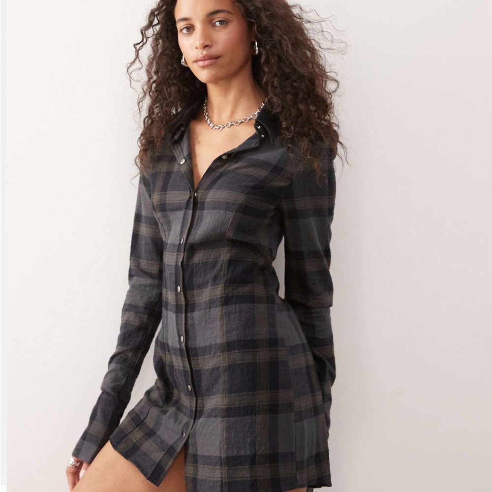 Monki mini plaid shirt dress